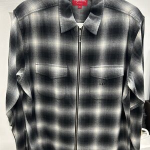 Supreme Shadow Plaid Zip Up Black White 2022
